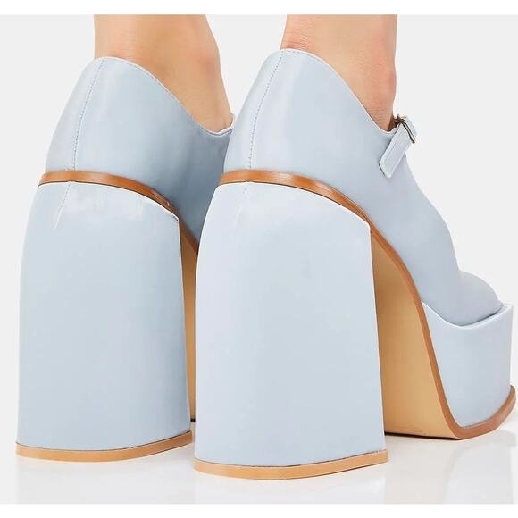Ocho Toros Platform Heels Women 8 Tampico Baby Blue T-Strap Chunky Mary Jane New - Picture 5 of 16
